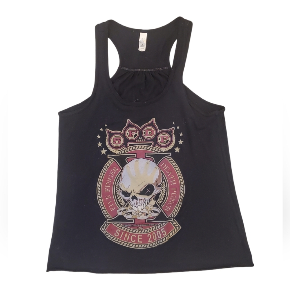 Five Finger Death Punch Women's Black 5FDP Skull Logo Tank‎ Top Small
